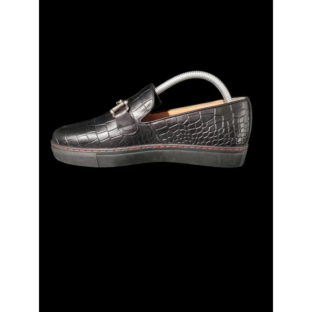 Marc Nolan Men's Size 6 Boardwalk Black Crocskin Leather Horse-Bit Sneakers